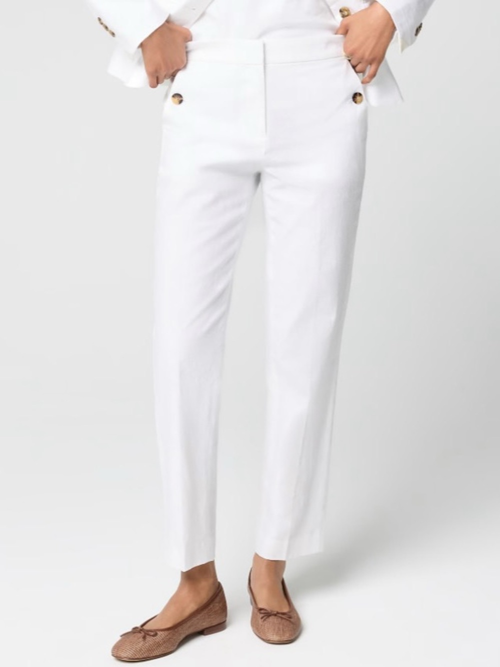 NWT J. Crew Linen-cotton Blend Elastic-back Sailor Pant White